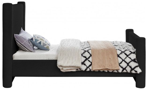 Meridian Furniture Elias Black Twin Boucle Fabric Upholstered Panel Bed-1