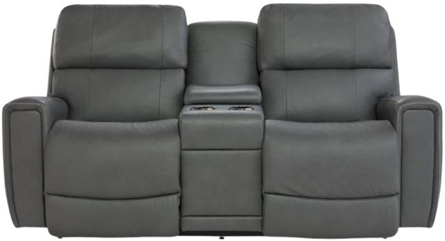 La-Z-Boy® Apollo Blue Grey Leather Manual Reclining Loveseat with Console-1
