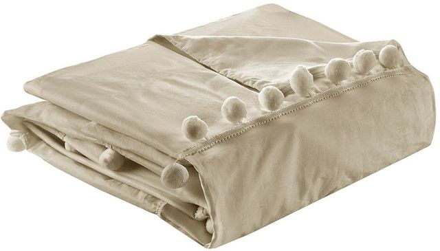 Olliix by Madison Park 3 Piece Taupe Full/Queen Leona Pom Pom Cotton Duvet Cover Set-1