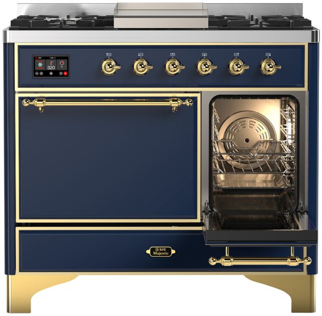 Ilve® Majestic III 40" Midnight Blue Pro Style Dual Fuel Natural Gas Range with Solid Door and Brass Trim-3