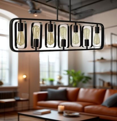 YHD Elliptical Matte Black 7-Light Island Lighting-1