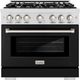 ZLINE Select 36" Satin Stainless Steel Convection Pro Style Gas Range with Black Matte Door-0