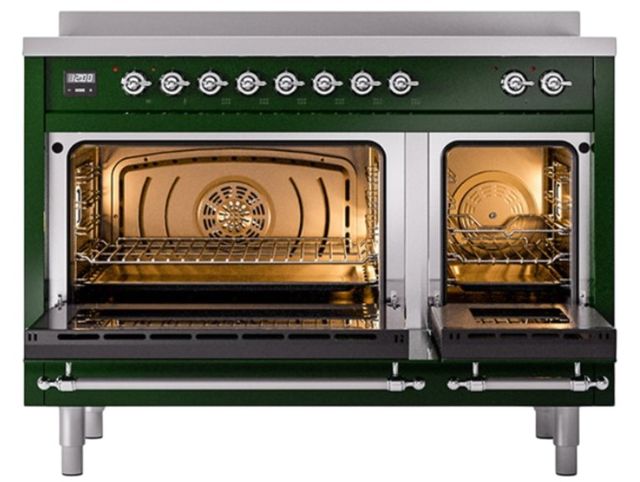 Ilve® Nostalgie II Noblesse 48'' Emerald Green Pro Style Induction Range with Chrome Trim-1