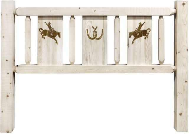Montana Woodworks® Homestead Clear Lacquer Queen Headboard with Laser Engraved Bronc Design-1