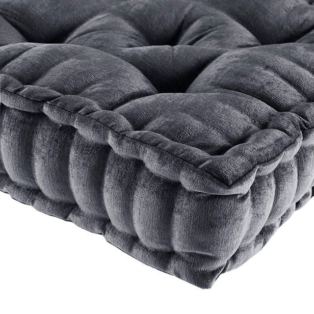 Olliix by Intelligent Design Charcoal Azza Poly Chenille Square Floor Pillow Cushion-1