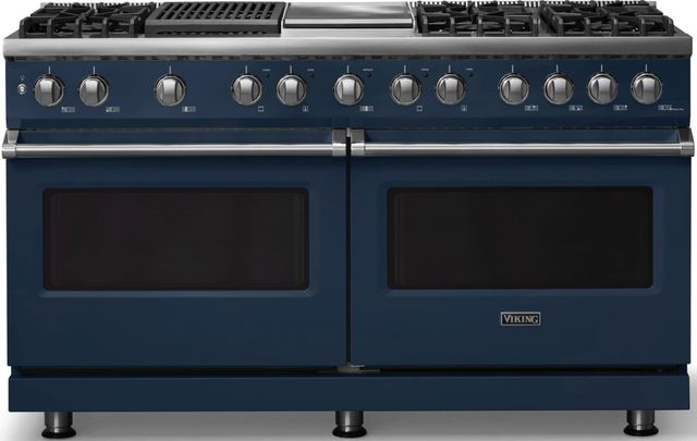 Viking® 5 Series 60" Slate Blue Pro Style Dual Fuel (NG) Range with Polished Chrome Trim-0