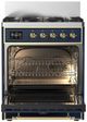 Ilve® Majestic III 30" Midnight Blue Pro Style Dual Fuel Natural Gas Range with Solid Door and Brass Trim-1