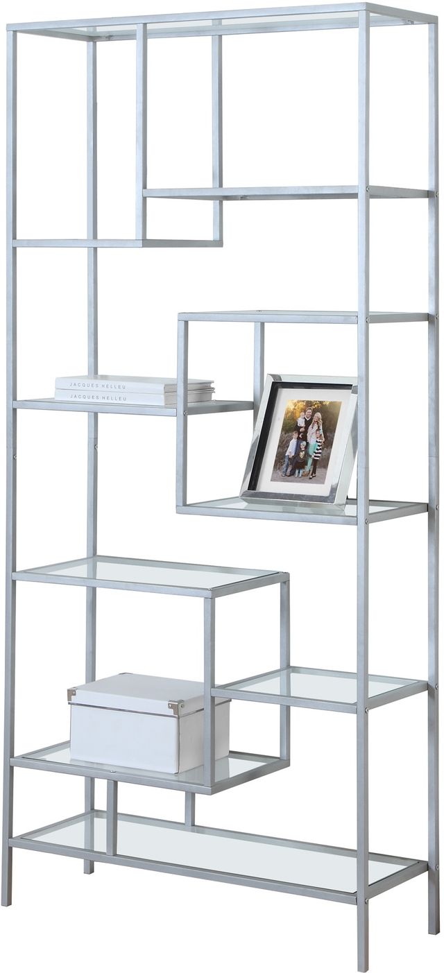 Monarch Specialties Inc. 72" L Silver Metal with Tempered Glass Bookcase-0