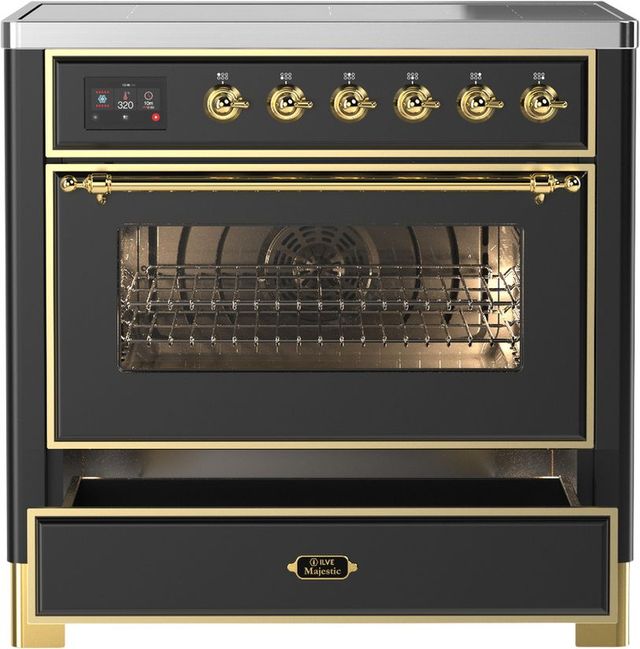 Ilve® Majestic III 36" Graphite Matte Pro Style Induction Range with Triple Glass Door and Brass Trim-3