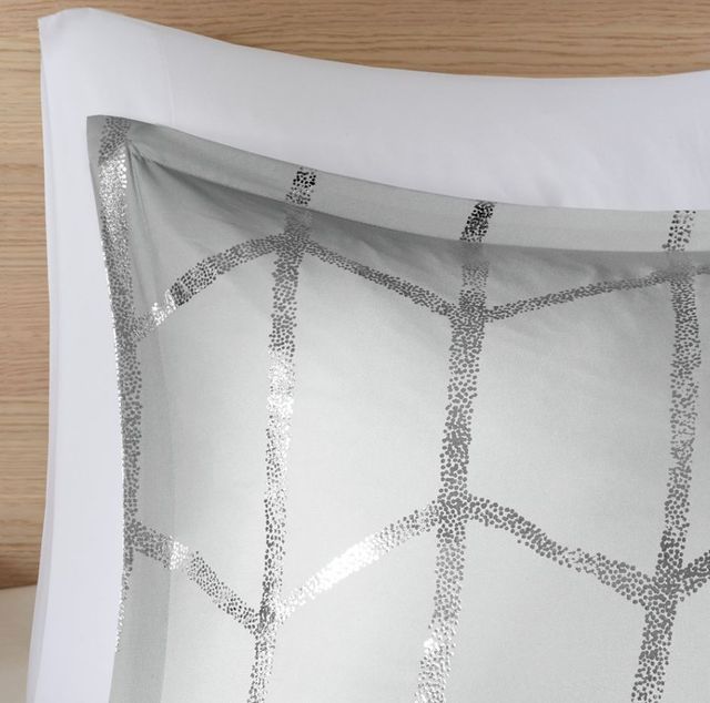 Olliix by Intelligent Design Felicia Raina Grey and Silver King/California King Metallic Printed Comforter Set-2