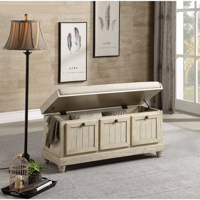 Mazin Furniture Woodwell Antique White Bench-2