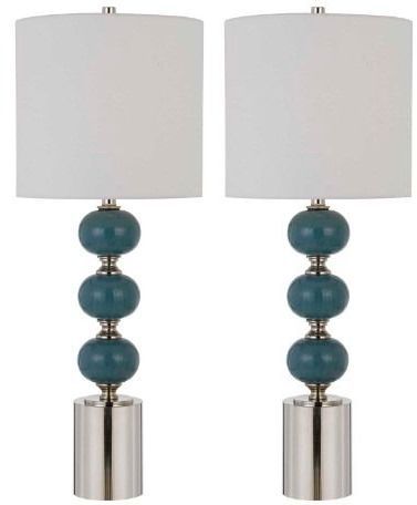Cal® Lighting & Accessories Malaga 2-Piece Chrome/Slate Blue Table Lamp Set-0