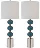 Cal® Lighting & Accessories Malaga 2-Piece Chrome/Slate Blue Table Lamp Set-0