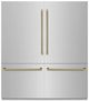 ZLINE Autograph Edition 72" 39.6 Cu. Ft. Stainless Steel with Graphite Gray Interior and Polished Gold Helix Handles French Door Built-In Bottom Freezer Refrigerator with Water Dispensers and Ice Makers -0