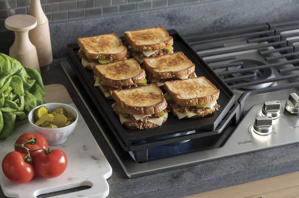Sleek gas cooktop integrated into kitchen counter
