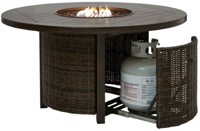 Signature Design by Ashley® Drakes Beach Dark Brown Aluminum/Wicker Outdoor Fire Pit Table-3