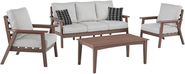Signature Design by Ashley® Emmaline 4-Piece Beige/Brown Outdoor Sofa Set-0