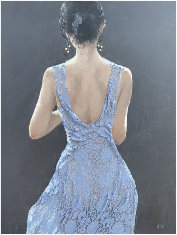 Classy Living Dramatic Lady in Blue Dress Wall Art-0