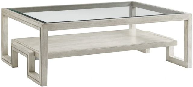 Lexington Home Oyster Bay Saddlebrook Clear Top Cocktail Table with White Base -0