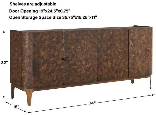 Uttermost® Melbourne Brass 4-Door Mappa Burl Cabinet-2