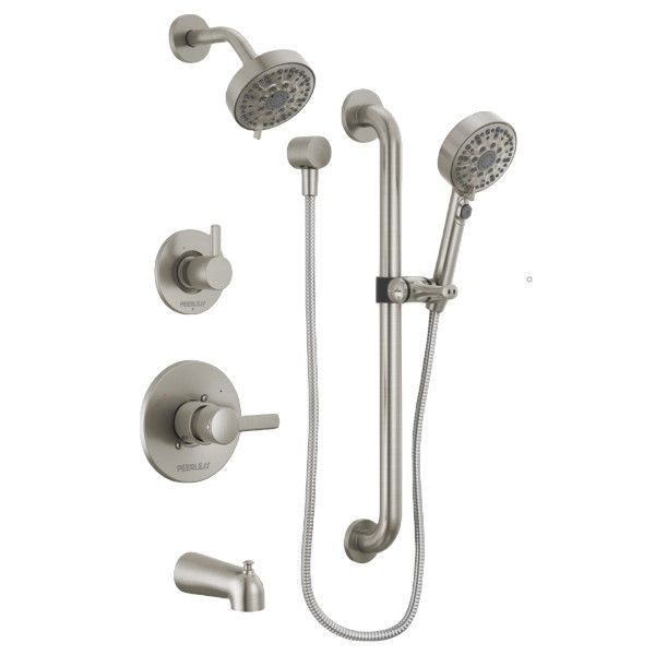 Peerless Precept® Brushed Nickel Tub Shower and Hand Shower-0