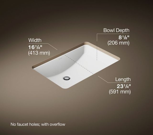 Kohler Ladena® White 23.25" Rectangular Undermount Bathroom Sink-3