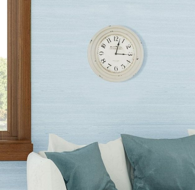YHD Distressed White Circular Iron Wall Clock-1