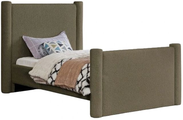 Meridian Furniture Elias Olive Twin Boucle Fabric Upholstered Panel Bed-0