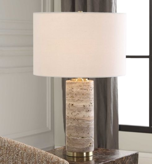 Uttermost® Cortado Brass Travertine Table Lamp-1