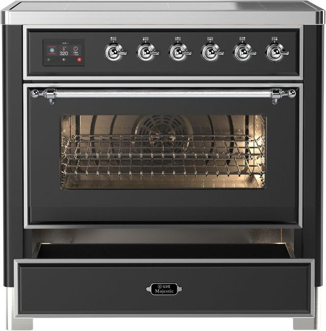 Ilve® Majestic III 36" Graphite Matte Pro Style Induction Range with Triple Glass Door and Chrome Trim-2