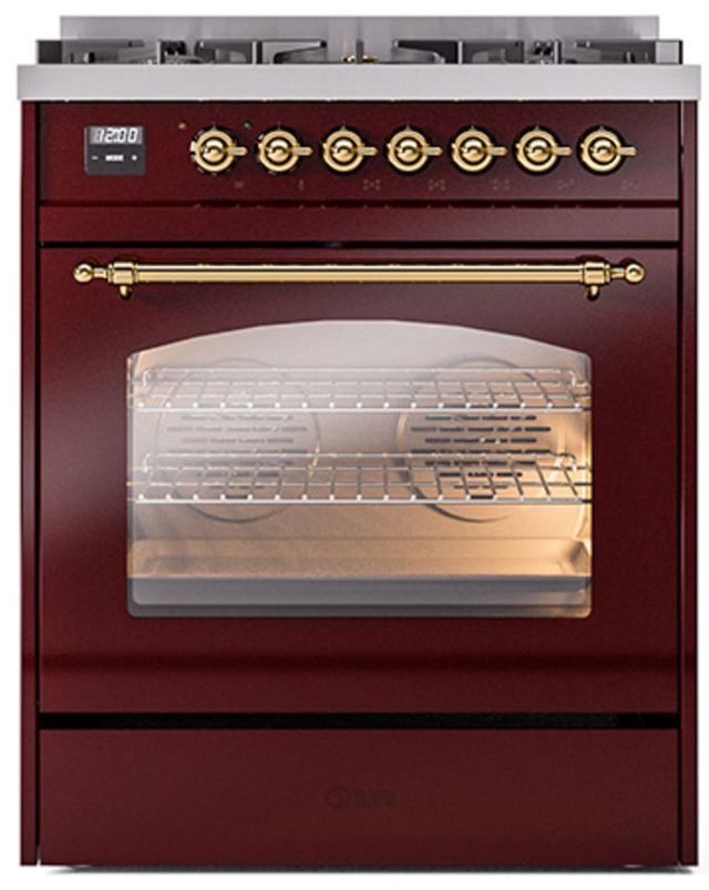 Ilve® Nostalgie II Series 30" Burgundy Pro Style Dual Fuel Range-2