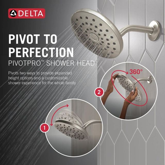 Delta Universal Showering PivotPro™ Spotshield Brushed Nickel 1.75 GPM Raincan Shower Head-4