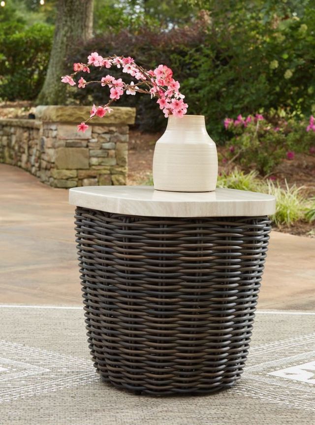 Signature Design by Ashley® Kimora Beige/Dark Brown Wicker Outdoor End Table-3