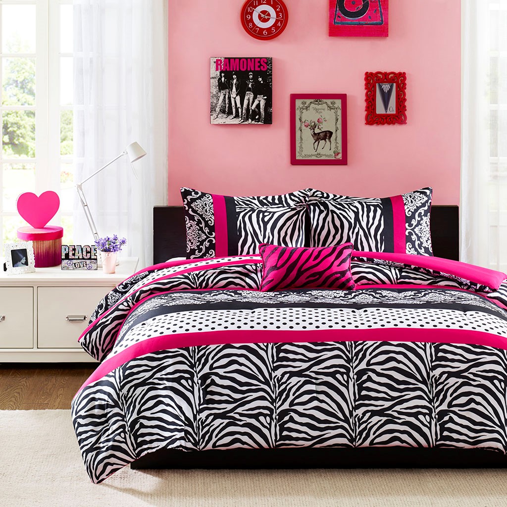 Pink full comforter set sales