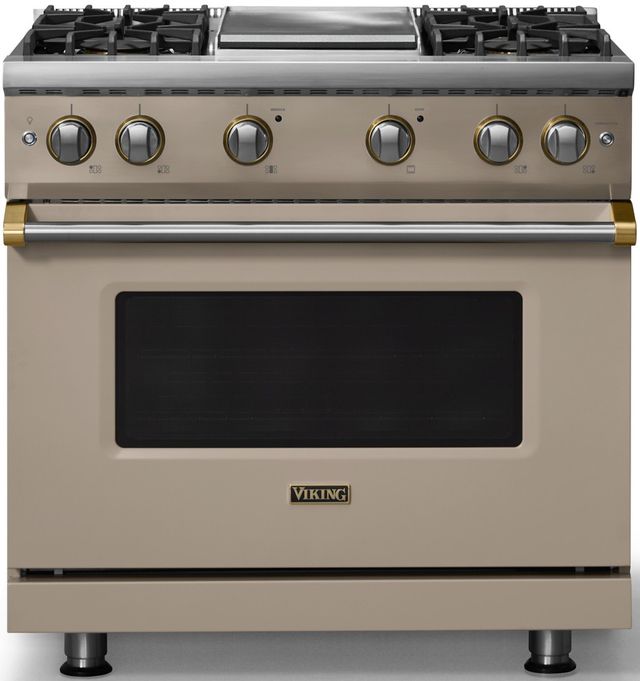 Viking® 5 Series 36" Nantucket Pro Style Gas (NG) Range with Brushed Brass Trim-0