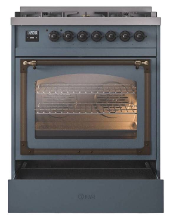 Ilve® Nostalgie II Noblesse 30" Blue Gray Pro Style Dual Fuel Range with Burnished Trim-3