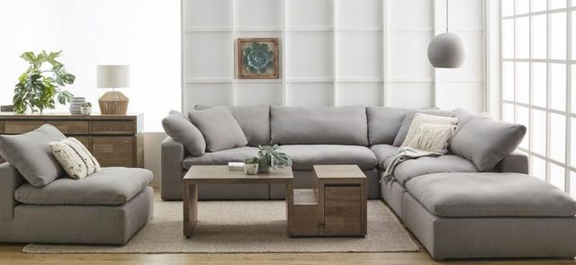 Moe's Home Collection Clay 6-Piece Light Grey L-Shaped Modular Sectional and Ottoman-2