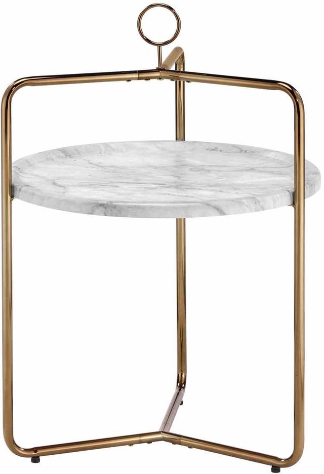 Steve Silver Co. Miro White Faux Marble Top Side Table with Champagne Bronze Base-0