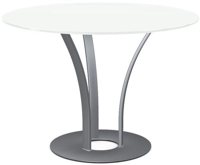 Amisco Customizable Dalia White Glass Round Table with Metal Turnip Base-0