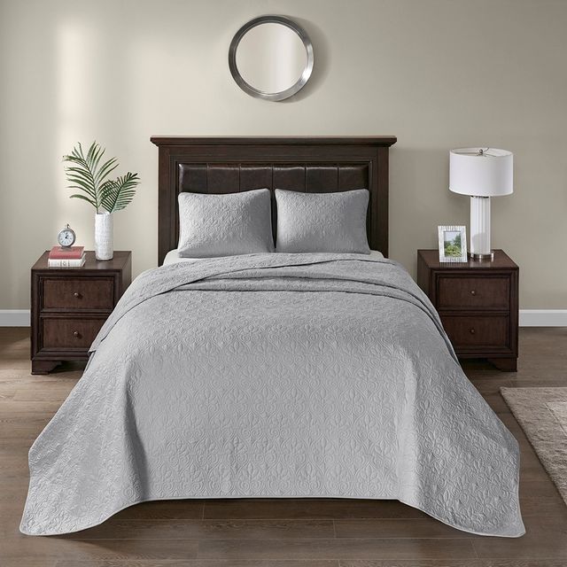 Olliix by Madison Park Grey Queen Quebec Reversible Bedspread Set-1