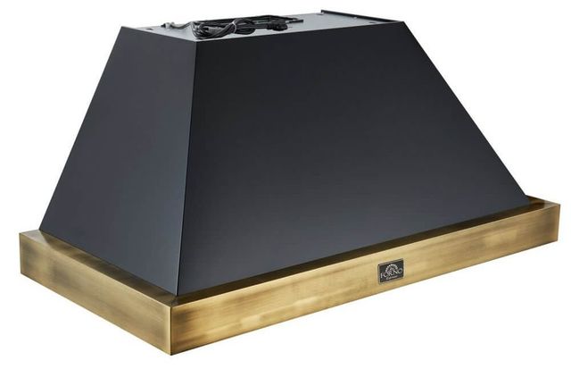 FORNO® Vittorio 48" Black Wall Mounted Range Hood with Antique Brass Trim-1