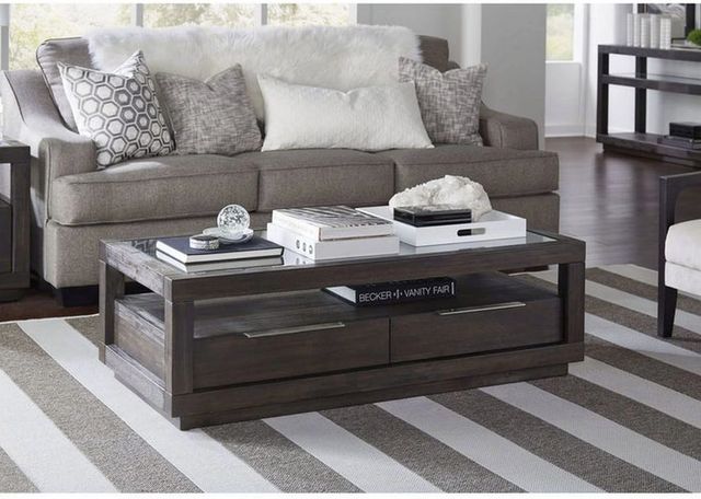 Modus Furniture Oxford Glass Top Coffee Table with Basalt Gray Base-1