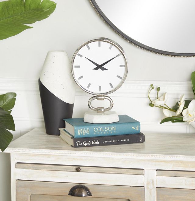 Deco Marche Silver 8” Clock with Marble Face-4