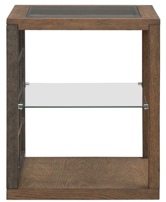 Liberty Furniture Bayhill Trellis Glass Top End Table with Black/Honey Base-2