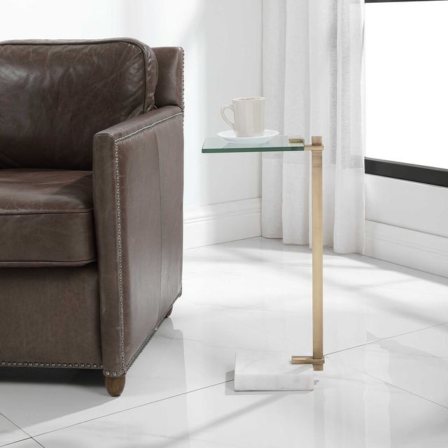Uttermost® Butler Glass Top Accent Table with Brushed Brass/White Base-1