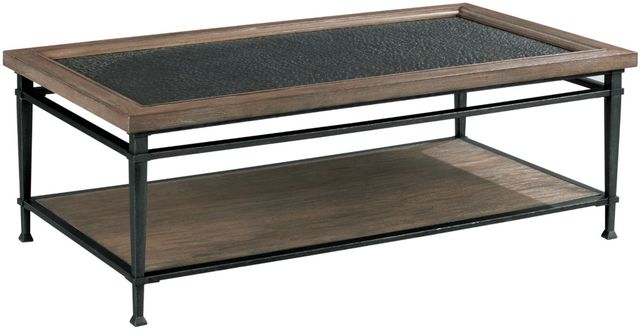 Hammary® Austin Antiqued Medium Brown Rectangular Coffee Table with Hammered Bronze Frame-0