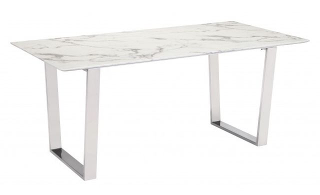 Zuo® Modern Atlas White Dining Table with Silver Frame -0