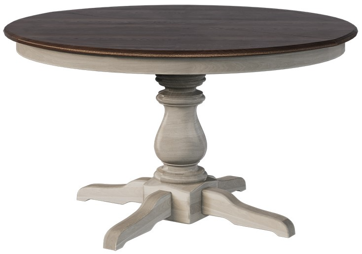 Country View Woodworking Customizable Cicero 48" Wormy Maple Top Dining Table with 1-Leaf and Brown Maple Base