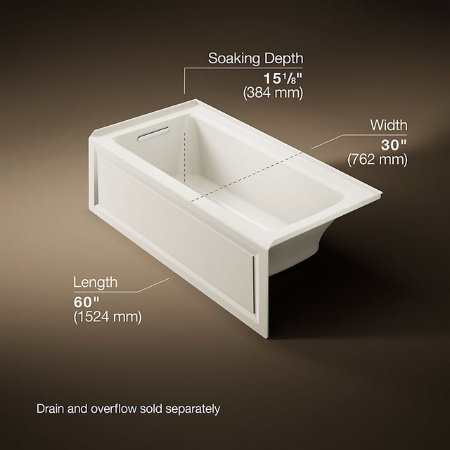 KOHLER® Archer® Biscuit 60" x 30" Alcove Heated Bubble Massage™ Air Bath - Left Drain-3