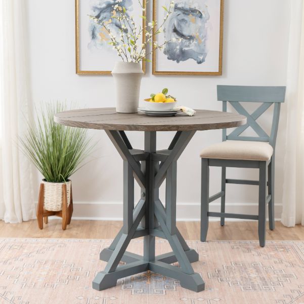 Coast2Coast Home™ Belsey Gray Counter Height Dining Table with Breezy Coastal Blue Base-1